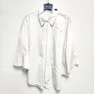 Marc Aurel Women's White Button-Up Bow Tie Shirt W/Bell Cuffs Size 40